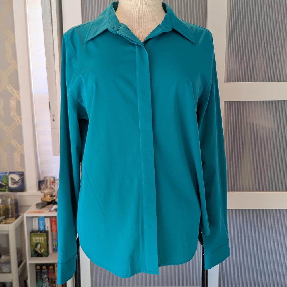 Avery Turquoise Button-Up Blouse